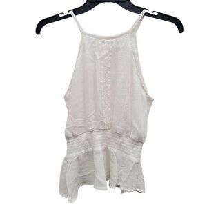 Japna Women's White Gauzy Smocked Waist Keyhole Back Lined Peplum Camisole‎ Sz S